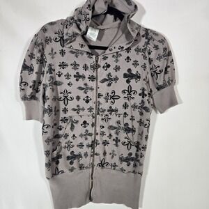 Realitee  Gray Vtg Y2K Fleur de Lis Hoodie | 100% Cotton | Women's Size Small